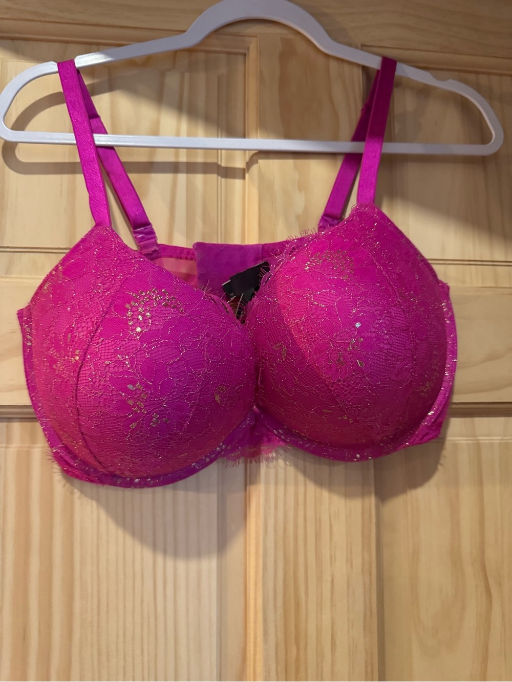 Fuchsia Lace Push-up Bra with Gold Accent